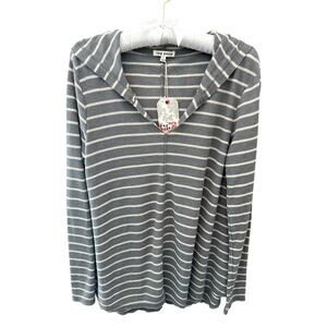 RAG POETS | Gray White Striped Hoodie Top Lightweight Pullover NWT | Large